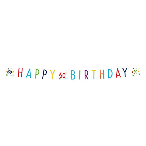 Amscan 9906770 - Partykette Konfetti Birthday 50, Größe 180 x 13,8 cm, weiß mit Konfetti, Schriftzug HAPPY BIRTHDAY und 3 x der Zahl 50, aus Papier, runder Geburtstag, Dekoration, Girlande Amscan 9906770 - Partykette Konfetti Birthday 50, Größe 180 x 13,8 cm, weiß mit Konfetti, Schriftzug HAPPY BIRTHDAY und 3 x der Zahl 50, aus Papier, runder Geburtstag, Dekoration, Girlande von amscan