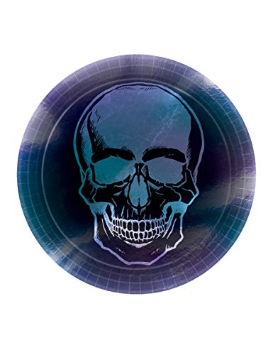 Amscan 9907406 - Teller Boneshine Fever, 8 Stück, Durchmesser 25 cm, Totenkopf, Papierteller, Einwegteller, Partygeschirr, Halloween von amscan
