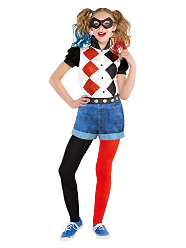 Amscan - Kinderkostüm Harley Quinn, Satin-Shirt, Shorts mit Leggings, Gürtel, Augenmaske, Joker, Clown, Motto-Party, Karneval von amscan