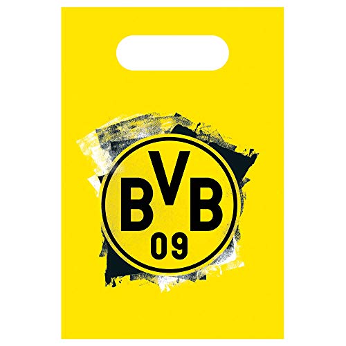 Amscan 9908531 - Partytüten BVB, Größe 15,8 x 23,6 cm, aus Plastik, Borussia Dortmund, Geschenktasche, Give-Away, Gastgeschenk,Fußball, Party, Fan, Geburtstag von amscan