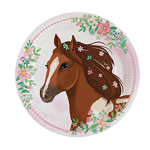 Amscan 9909874-66 - Teller Beautiful Horses, 8 Stück, Durchmesser 22,8 cm, Papier, Pferde, Pappteller, Party-Teller, Einweggeschirr, Kindergeburtstag von amscan