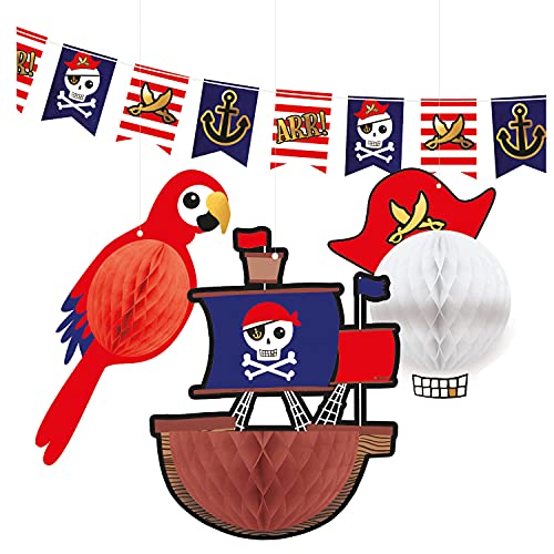 Amscan 9909918 - 4-teiliges Deko-Set Pirat, 1 Flaggen-Banner und 3 Wabendekorationen, Hänge-Dekoration aus Papier, Girlande, Kinder-Geburtstag, Motto-Party Amscan 9909918 - 4-teiliges Deko-Set Pirat, 1 Flaggen-Banner und 3 Wabendekorationen, Hänge-Dekoration aus Papier, Girlande, Kinder-Geburtstag, Motto-Party von amscan