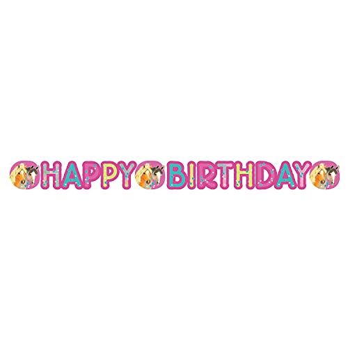 Amscan 9911592 - Happy Birthday-Girlande Pretty Pony, Größe 180 x 15 cm, Hänge-Dekoration, Kinder-Geburtstag, Buchstabengirlande, Banner, Motto-Party von amscan