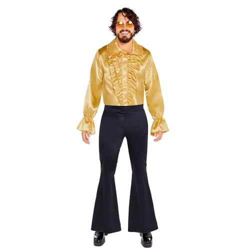 Amscan 9918524 - Men's 1970's Gold Satin Ruffle Shirt Adults Fancy Dress Costume Size: Medium von amscan