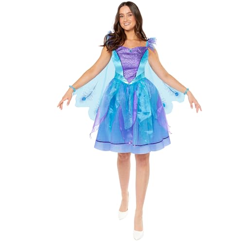 Amscan 9919023 - Women's Elegant Peacock Dress with Wings & Headpiece Adults Fancy Dress Costume Size: 16-18 von amscan