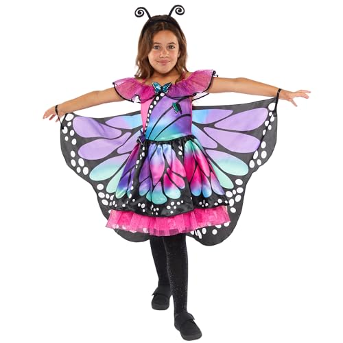 Amscan 9919047 - Girls Pretty Butterfly Dress with Wings & Headband Kids Fancy Dress Costume Age: 8-10yrs von amscan