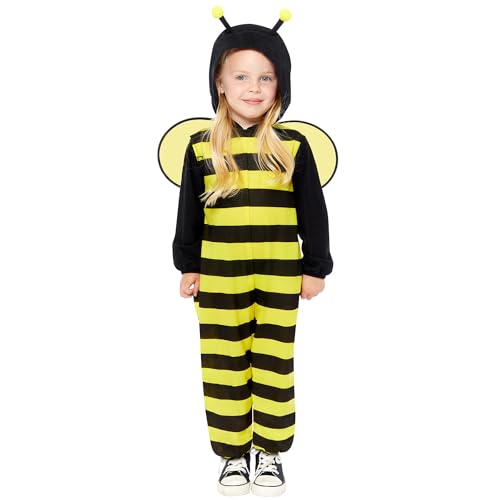Amscan 9919064 - Unisex Bee Fleece Hooded Zip-up Onesie with Wings Kids Fancy Dress Costume Age: 8-10yrs von amscan