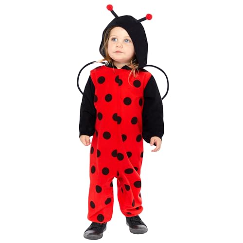 Amscan 9919082 - Unisex Fleece Ladybug Onesie Kids Hooded Romper with Headpiece Fancy Dress Costume Size: 2-3yrs von amscan