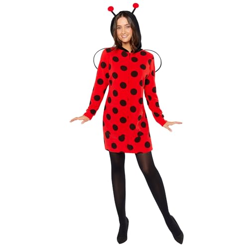 Amscan 9919084 - Women's Zip-up Fleece Ladybug Dress with Hood & Wings Adults Fancy Dress Costume Size: M/L Amscan 9919084 - Women's Zip-up Fleece Ladybug Dress with Hood & Wings Adults Fancy Dress Costume Size: M/L von amscan
