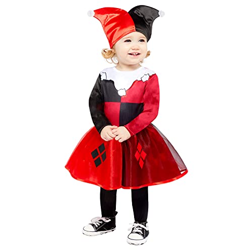 Amscan - Baby-Kostüm Harley Quinn im Comic Buch Style, Kleid und Mütze, Clown, Motto-Party, Karneval von amscan