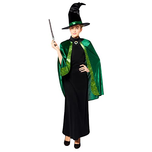 Amscan - Erwachsenenkostüm Professor Mc Gonagall aus Harry Potter, Kleid, Umhang, Hut, Magierin, Zauberin, Schwarz, Grün von amscan
