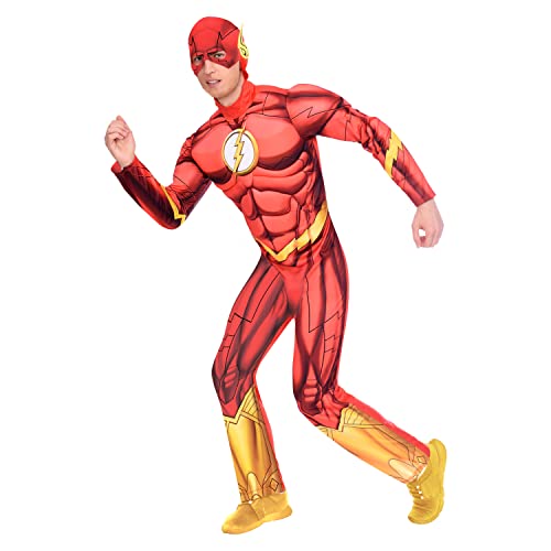 Amscan - Erwachsenenkostüm The Flash, Overall mit gepolsterter Brust, Kopfbedeckung, Serie, DC Super Heroes, Motto-Party, Karneval von amscan