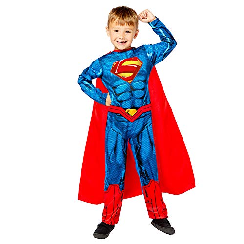 Amscan - Kinderkostüm Superman, Overall mit ausgepolsterter Brust, Umhang, 100 % recycelte Materialien, DC Super Heroes, Motto-Party, Karneval von amscan