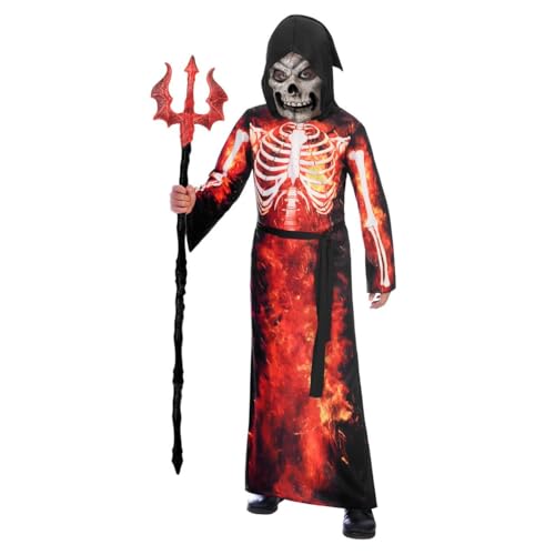 Amscan - Kinderkostüm Teuflisches Skelett, Robe mit Kapuze, Gesichtsmaske, Stoffgürtel, Teufel, Sensenmann, Mottoparty, Karneval, Halloween, 10-12 Jahre von amscan