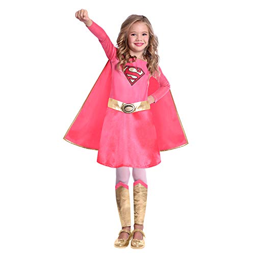 Amscan - Kinderkostüm pinkes Supergirl, Kleid, Umhang, Beinstulpen, Superheldin, DC Super Heroes, Motto-Party, Karneval von amscan