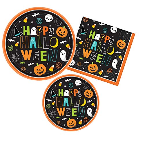 Dresmannst Halloween-Party-Set – Hallo Friends Design – Paket mit Papptellern und Servietten für 60 Gäste von amscan