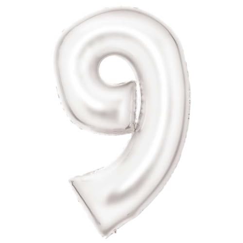 Amscan Große Zahl 9 Silk Lustre weiß Folienballon N34 verpackt 86 cm von amscan