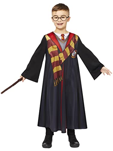Amscan - Kinderkostüm Harry Potter, Gewand mit Hemd-Blende, Bille, Zauberstab, Magier, Zauberer, 134, Schwarz von amscan