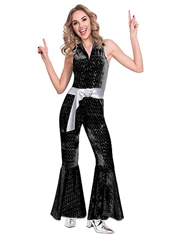 amscan (PKT) (9905740) Adult Ladies Black Disco Diva Jumpsuit Fancy Dress Costume von amscan