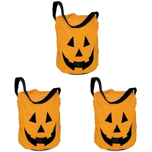amscan 370152-55 - Tragetasche Kürbis, Textiltasche, Größe 30 x 25 cm, Süßigkeiten Beutel, Party, Halloween (Packung mit 3) von amscan