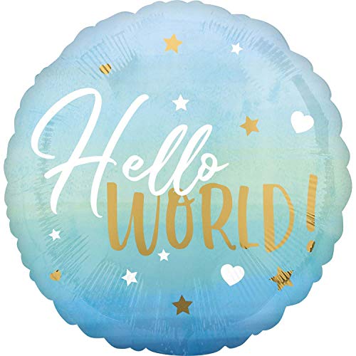 Amscan 3973001 - Standard Folienballon Blue Baby Boy, Durchmesser circa 43 cm, Hello World, Junge, für Helium und Luft, Baby Party von amscan