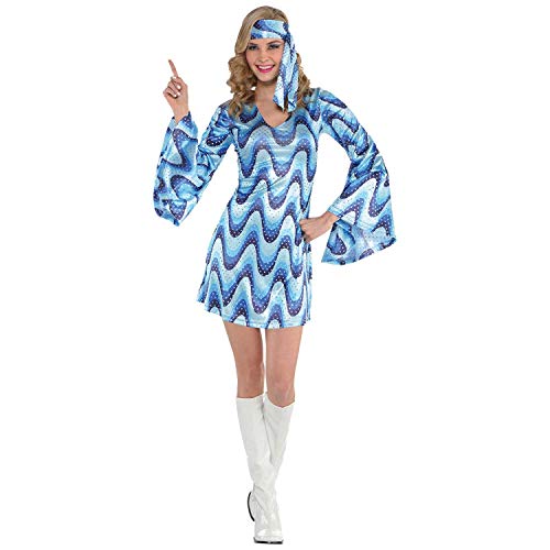 Amscan 847827-55 - Kostüm Disco Lady, Kleid und Stirnband, für Damen, mit Pailletten, 70er, 60er, Karneval, Fasching, Fastnacht, Mottoparty von amscan