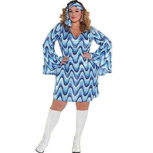 amscan 847830-55 - Kostüm Disco Lady, Kleid und Stirnband, für Damen, mit Pailletten, 70er, 60er, Karneval, Fasching, Fastnacht, Mottoparty, 46-48 EU von amscan