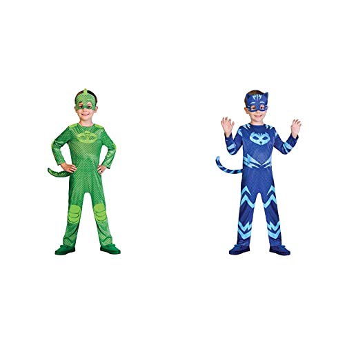 amscan 9902957 - Kinderkostüm PJ Masks Gecko, Jumpsuit und Maske, Superhelden, Grün & 9902954 - Kinderkostüm PJ Masks Catboy, Jumpsuit und Maske, Superhelden von amscan