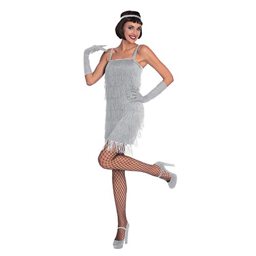 amscan 9907009 Erwachsene Silber Flapper Kostüm 1920er 1930er Charleston Fransen Outfit (UK Kleid: 10-12) von amscan