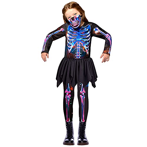 amscan 9914703 Neon-Skelett-Kostüm für Kinder + Maske, Halloween-Kostüm, für Mädchen (10–12 Jahre) von amscan