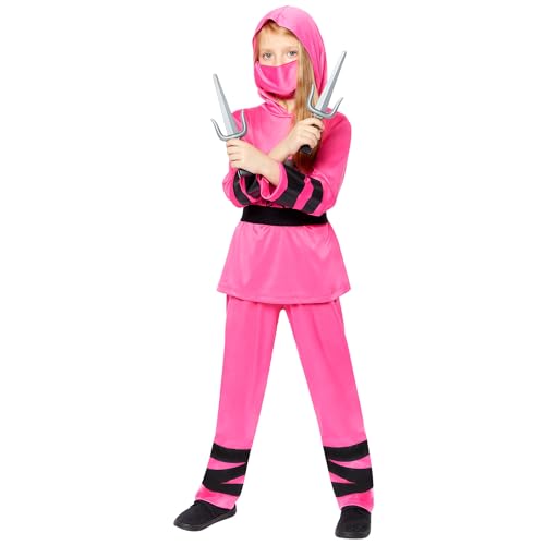 amscan 9918145 - Girls Pink & Black Ninja Fancy Dress Costume with Mask Age: 6-8yrs von amscan
