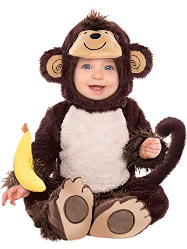 amscan 997539 - Baby-Kostüm Affe, Overall, Kapuze, integrierter Schwanz, Armrassel, Tier, Karneval, Mottoparty von amscan