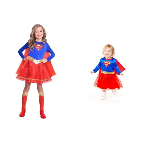 amscan Alter 6-8 Jahre Klassisch Super-Mädchen Supergirl Warner Bros Schickes Kleid Kostüm & - Baby-Kostüm Supergirl, Kleid, Umhang, Superheldin, DC Super Heroes, Motto-Party, Karneval von amscan