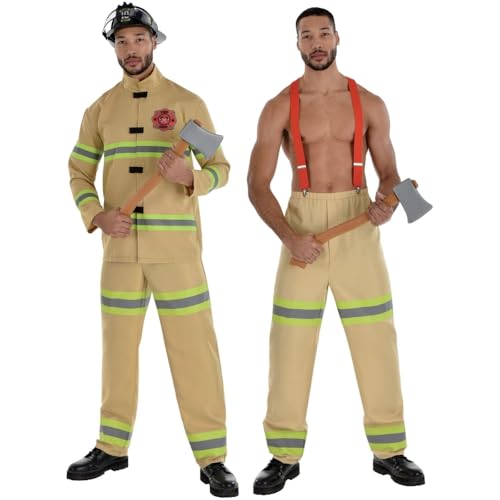amscan Feuerwehrmann Kostüm Set Herren Braun Große Größe (42-44) - Bequeme Passform, Ideal für Halloween, Cosplay, Themen-Events & Mehr von amscan