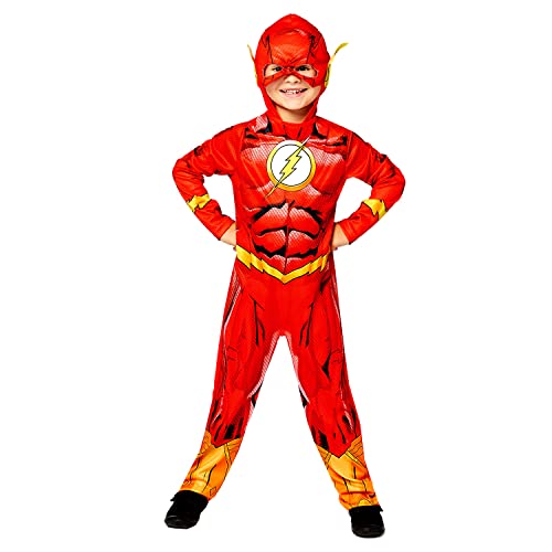 Amscan - Kinderkostüm The Flash, bedruckter Overall mit Kopfbedeckung, 100 % recycelte Materialien, Serie, DC Super Heroes, Motto-Party, Karneval, 146 von amscan