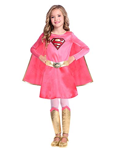Amscan - Kinderkostüm pinkes Supergirl, Kleid, Umhang, Beinstulpen, Superheldin, DC Super Heroes, Motto-Party, Karneval von amscan