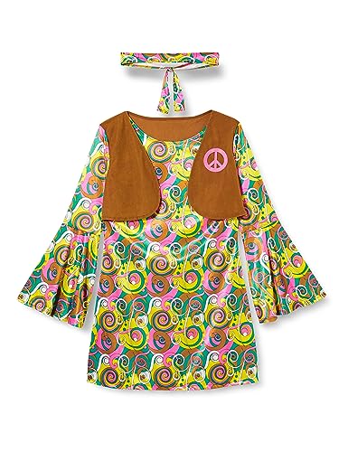 amscan 60er Jahre Hippie Kostüm Psychedelic für Damen - Rosa Braun | Kleid und Stirnband, 38/40 von amscan