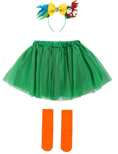 amxjxma Hawaiianisches Abenteuer-Prinzessinnenkostüm für Mädchen, Hahn, Schwein, Kleid, Set, Outfit für Kinder (7–8 Jahre, Grün) von amxjxma