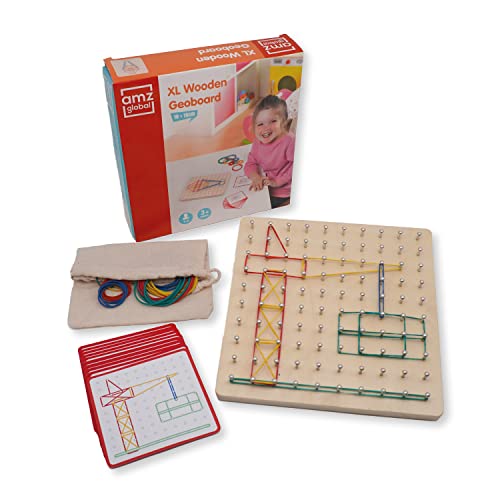 XL Holz Geoboard, Montessori Geometrie Lernspielzeug, fördert Kreativität und Feinmotorik, Geobrett für geometrische Formen & individuelle Figuren, 10x10 Reihen, Spielzeug ab 3 Jahre, rutschfest XL Holz Geoboard, Montessori Geometrie Lernspielzeug, fördert Kreativität und Feinmotorik, Geobrett für geometrische Formen & individuelle Figuren, 10x10 Reihen, Spielzeug ab 3 Jahre, rutschfest von amzglobal