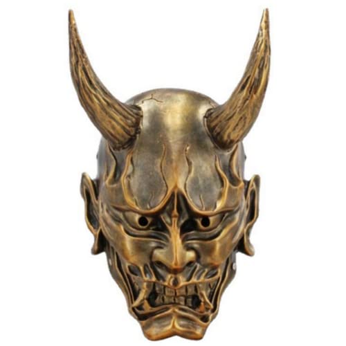 Halloween Japanische Hannya Demon Oni Samurai Horn Noh Kabuki Prajna Teufel Maske Kunstharz (Bronze) von anso