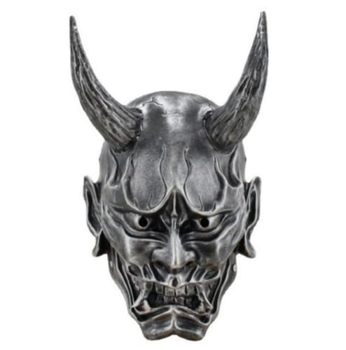 Halloween Japanische Hannya Demon Oni Samurai Horn Noh Kabuki Prajna Teufel Maske Kunstharz (Silber) von anso