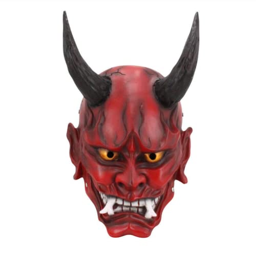 Halloween Japanische Hannya Demon Oni Samurai Horn Noh Kabuki Prajna Teufel Maske Kunstharz (rot) von anso