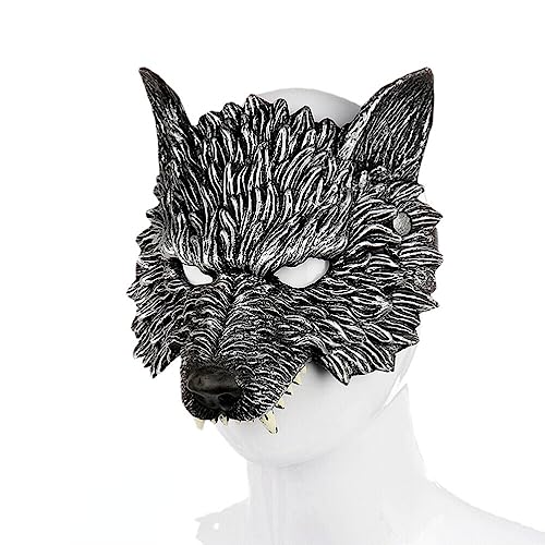 anso Halloween Wolfskopf Simulation Maske Kopf Abdeckung Halbgesicht Kostüm Party Requisiten (Silber) von anso
