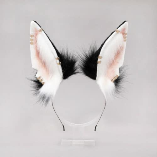 Kunstpelz Fuchs Wolf Ohren Stirnband Pelziger Schwanz Haarband Cosplay Kostüm Anubis Verkleidung (Rosa Ohr 2) von ansu