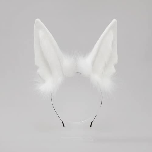 Kunstpelz Fuchs Wolf Ohren Stirnband pelzigen Schwanz Haarband Cosplay Kostüm Anubis Verkleidung (weißes Ohr 1) von ansu