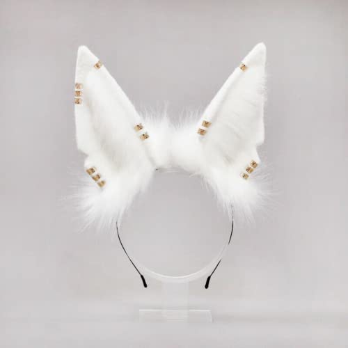 Kunstpelz Fuchs Wolf Ohren Stirnband pelzigen Schwanz Haarband Cosplay Kostüm Anubis Verkleidung (weißes Ohr 2) von ansu