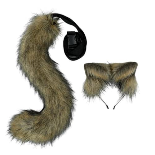ansu Fox Dog Wolf Tier Cosplay Plüsch Pelzohren, Stirnband und Schwanz Kostüm Plüsch Schwanz Requisiten (Strohgelb) von ansu