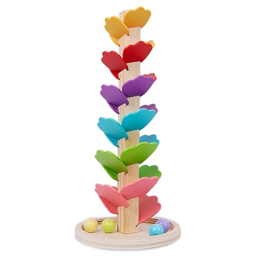 Klangbaum,Klangturm,Montessori Regenbogen Murmel Holzturm,Kugelbahn Baby,Regenbogen Murmel Holzturm,Kugelbahn ab 3 Jahr Motorikspiel für Kinder(groß) von anyìshwu