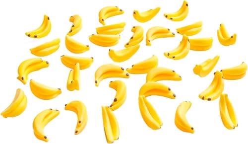 30 Stück gelbe Mini-Kunststoff-Bananen im Maßstab 1:12, Puppenhauszubehör, realistische Miniatur-Obstmodelle für Feengarten, Küchendekoration und Bastelarbeiten von aoukoslt