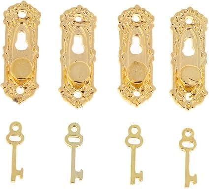 4 Set Gold 1/12 Miniatur Türknauf Schloss und Schlüssel Puppenhaus Dekoration Zubehör Puppenhaus Zubehör Puppenhaus Dekor Dekorationen von aoukoslt